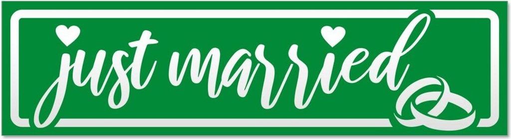 Kiwistar Just Married Ringe Hochzeit invertiert Magnetschild Schild magnetisch - 60cm Grün - Magnetfolie für Auto PKW Kfz