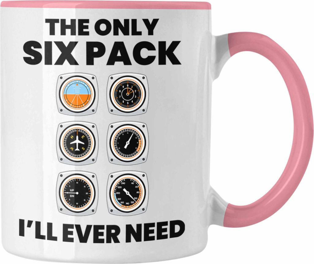 Trendation - Pilot Geschenk Tasse Flugzeug Fliegen Geschenkidee Piloten Kaffeetasse Flugzeug Grafik Sixpack (Rosa)