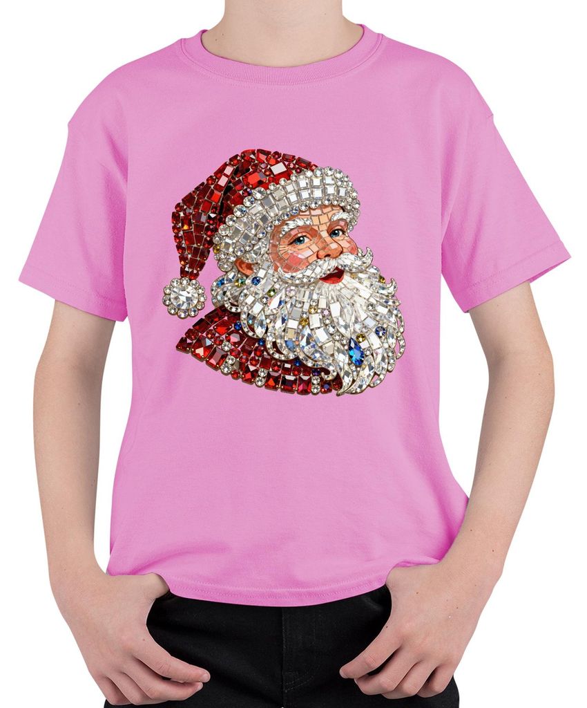 Weihnachtsmann Juwelen Mosaik Vintage Weihnachten Glitzer Uni Kinder T-Shirt, Pink, 104