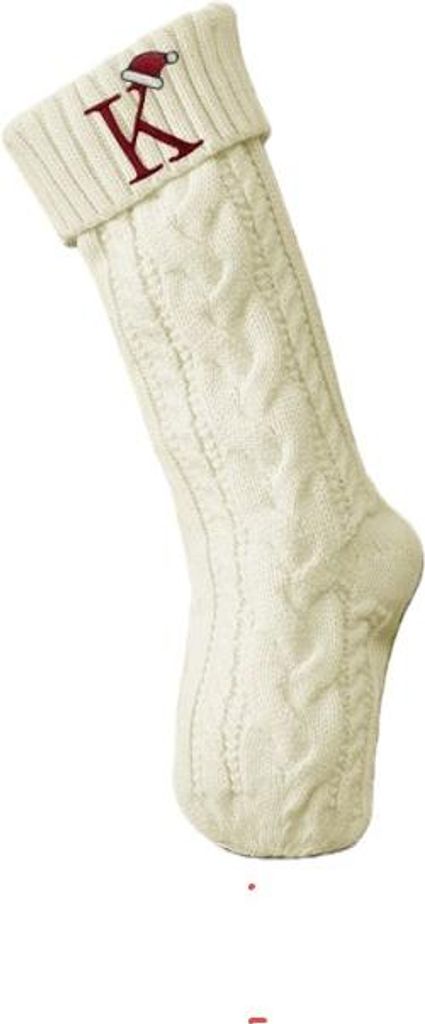 INF Personalisierter gestickter Weihnachtsstrumpf mit 'K' - Strickdekoration