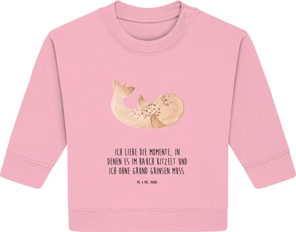 Mr. & Mrs. Panda Organic Baby Pullover Robbe Liegen 24. - 36. Monat - Baumwolle Pink - Geschenk, Bullover, Lustige Sprüche, Ostsee, Seehund, Nords...