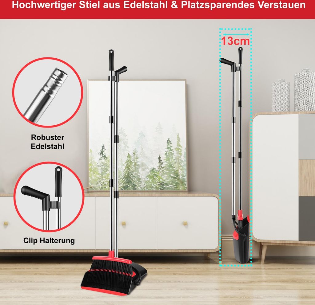 Kehrschaufel Und Besen Set Mit Langem Stiel – 93 Cm, Edelstahl & PET, Drehbar, Für Staubfreies Fegen
