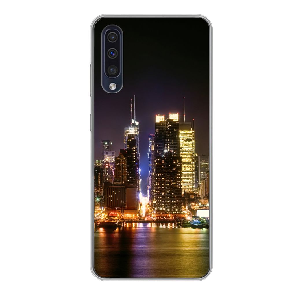 MuchoWow Handyhülle Schutzhülle Hülle für Samsung Galaxy A50 New York - Skyline - Farben Silikon Softcase Handy Hülle - Mobiltelefonhülle