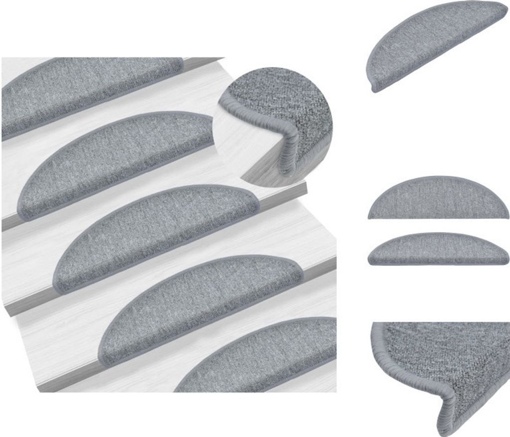 vidaXL 15 Stk. Treppenmatten Hellgrau 56 x 17 x 3 cm - Stufenteppiche