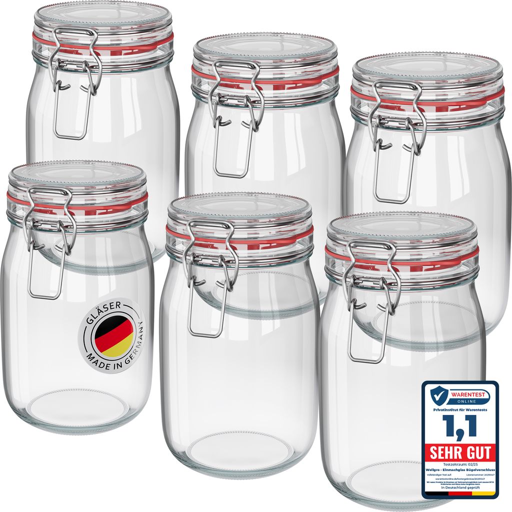 WELLGRO Einmachgläser mit Bügelverschluss rund 1140ml - Produktbild 