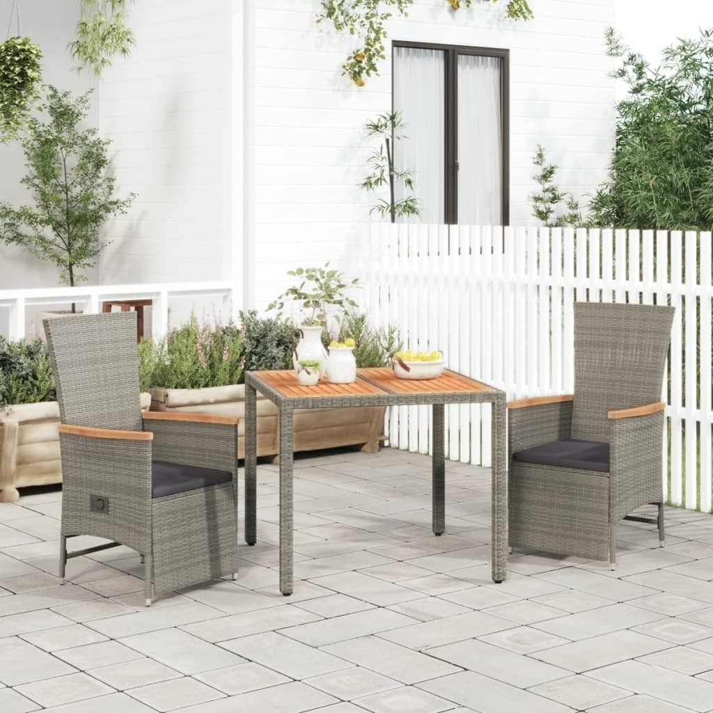"Rabatt" 3-tlg. Garten-Essgruppe - mit tishe & Stuhl - mit Kissen Grau Poly Rattan - Lounge-Dining set CC7760