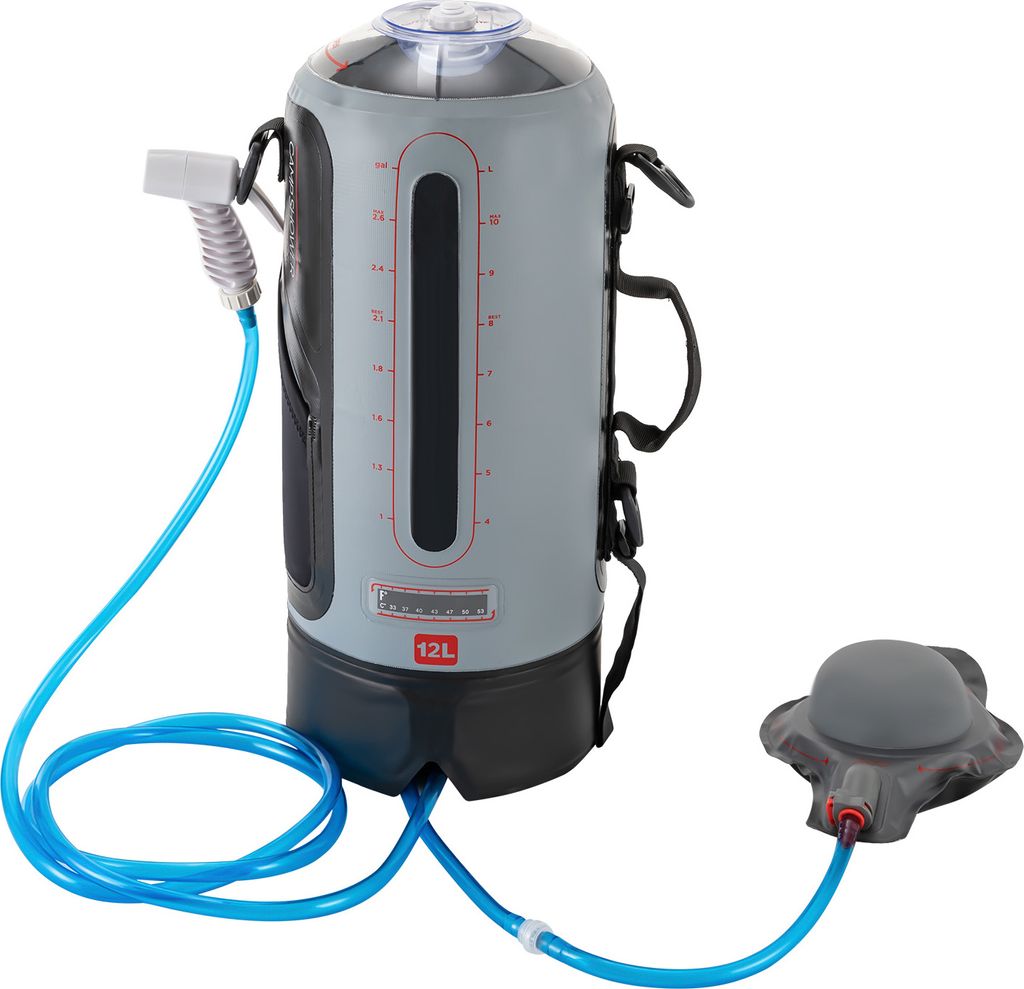 12L Tragbare Drucklagerdusche Camping Duschtasche Wassertank mit Luftpumpe Wasserbeutel Wandern Duschbeutel für Wandern, im Freien, Klettern