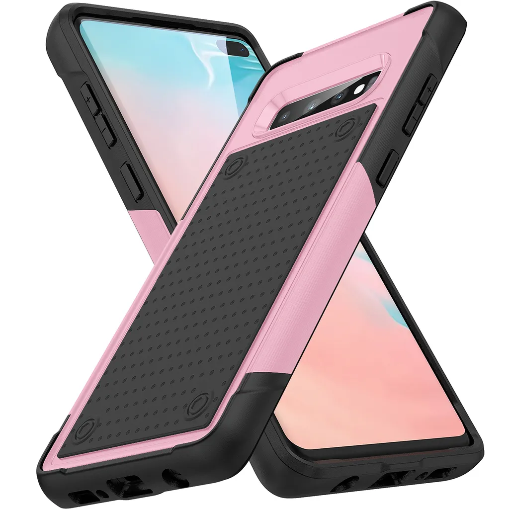 Custodia per Samsung Galaxy S10, qualità militare, custodia ibrida antiurto 2in1 in PC rigido e TPU morbido Rosa Nero