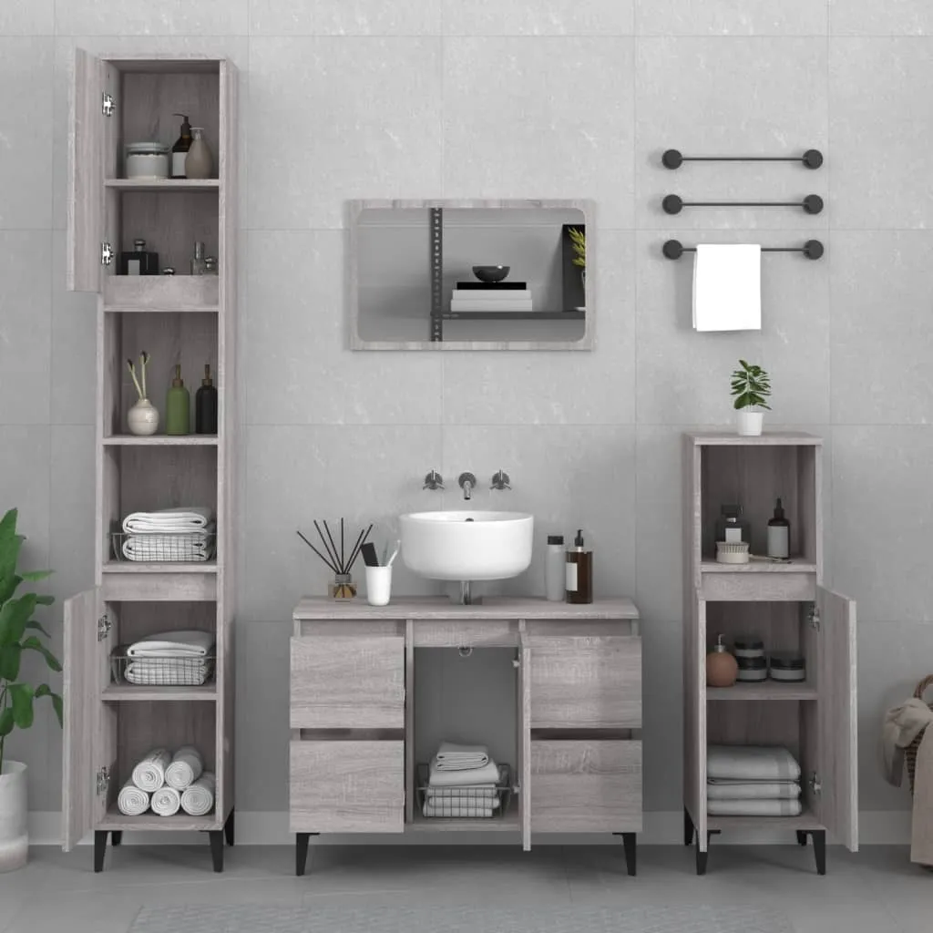 Base Lavabo 80x33x60 cm Grigio Sonoma | Mobile Bagno Robusto - 4