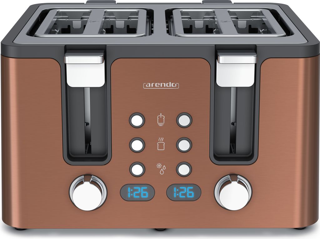 Arendo Toaster, 4 kurze Schlitze, für 4 Scheiben, 1750 W, Automatik, Edelstahl, Wärmeisolierendes Doppelwandgehäuse