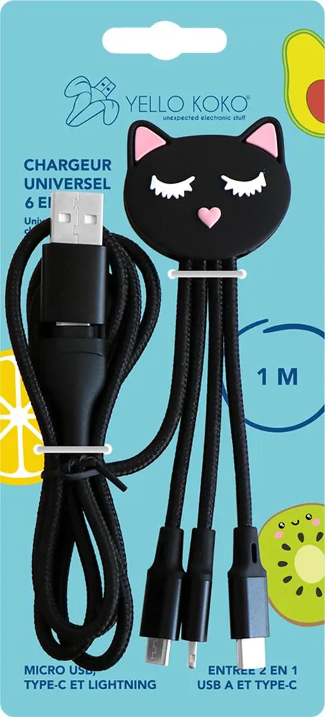 Plus de câbles emmêlés avec ce Multi-chargeur USB-C 1m Chat Noir - 6