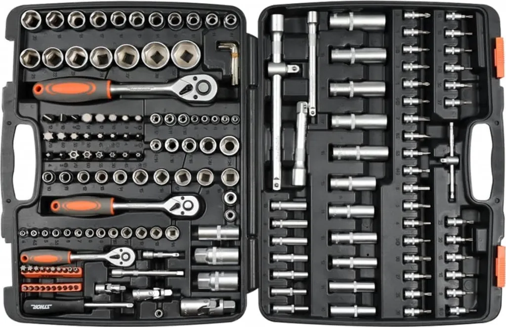 Sthor 58688 Jeu de clé à douille et cliquet 173 pcs en acier robuste