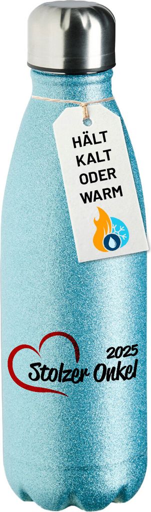 Huuraa Trinkflasche Stolzer Onkel 2025 Herz 500ml Blue Edelstahl Wasserflasche Trinkflasche Geschenkidee