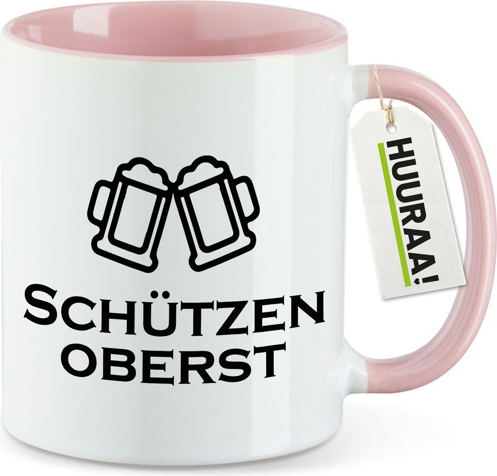 Huuraa Kaffeetasse Schützenoberst Schützenfest 330ml Rosa Keramik Kaffeebecher Geschenkidee