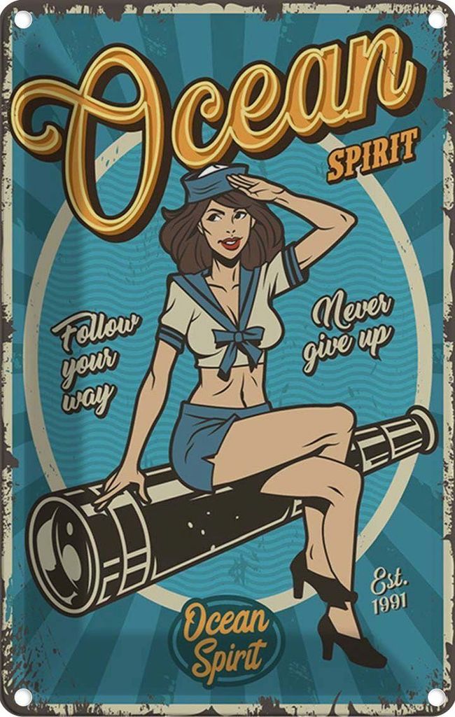 vianmo Blechschild 30x20 cm Pinup Ocean spirit Seefahrt Ozean Pin Up