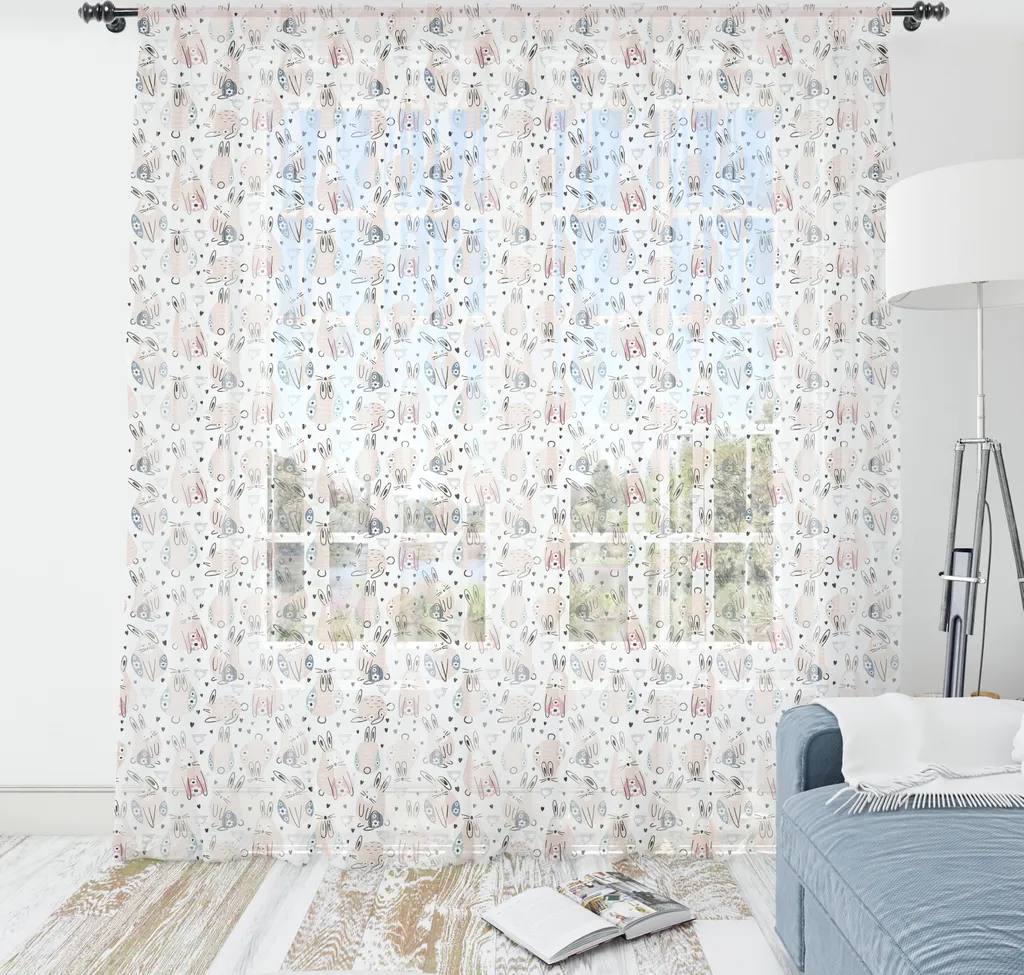 Grande Tapisserie Satinée Lavable Motif Lapin Fleurs Cœurs Multicolore
