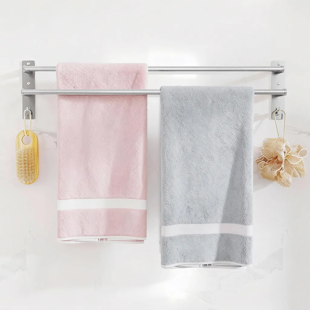 Double barre porte-serviettes murale 80 cm en inox brossé de qualité