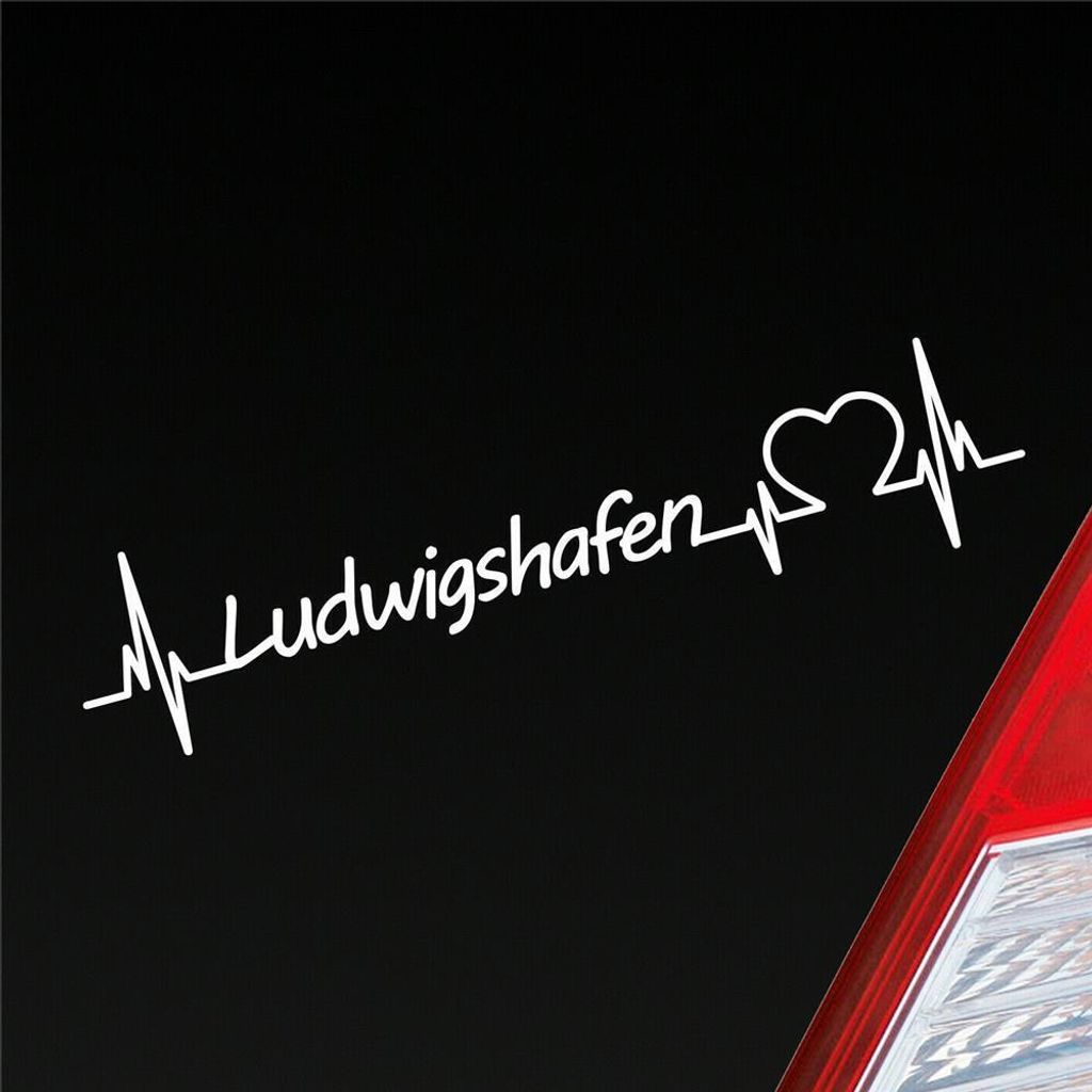Auto Aufkleber Ludwigshafen Herz Herzschlag 19x4 cm Weiss Glanz Sticker Heckscheibenaufkleber