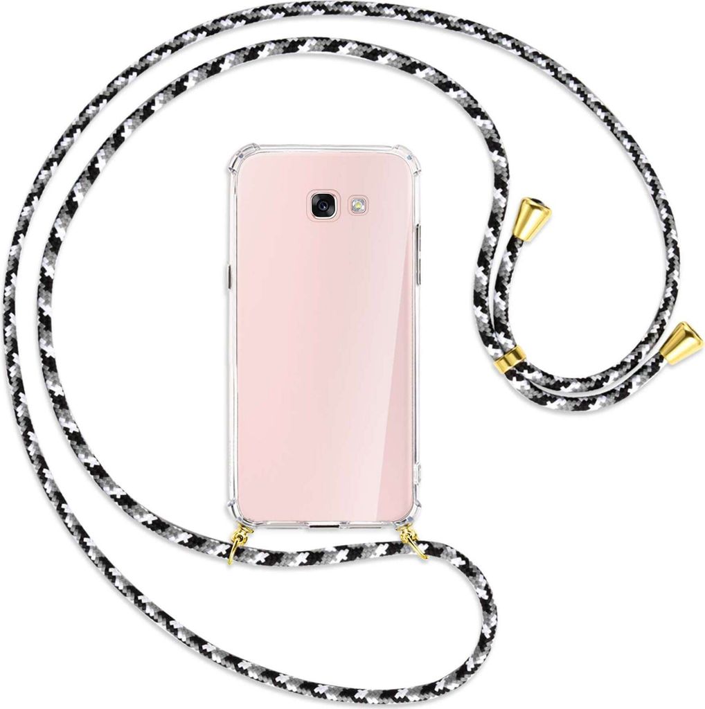 Handykette Backcover-Schutzhülle mit Band (Metall goldfarben) für Samsung Galaxy A7 2017 - schwarz/grau/weiß