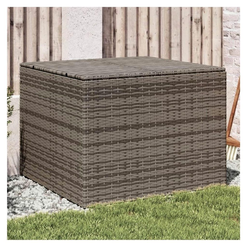 Gartentruhe Grau 291L Poly Rattan Aufbewahrungsbox für Garten, Terrasse, Balkon und Gartenzubehör