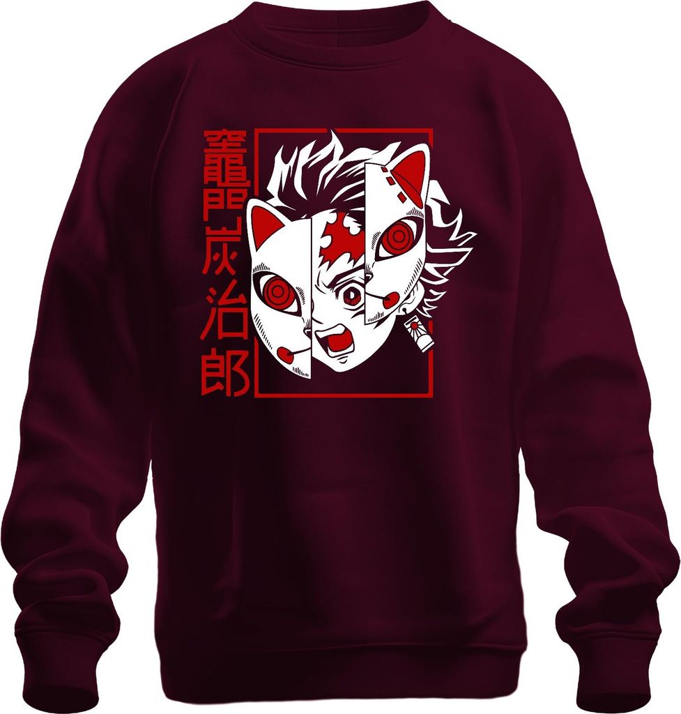 Tanjiro Kamado Kimetsu no Yaiba Fuchsmaske Anime Geschenk Uni Sweatshirt Pullover, Burgundy, L