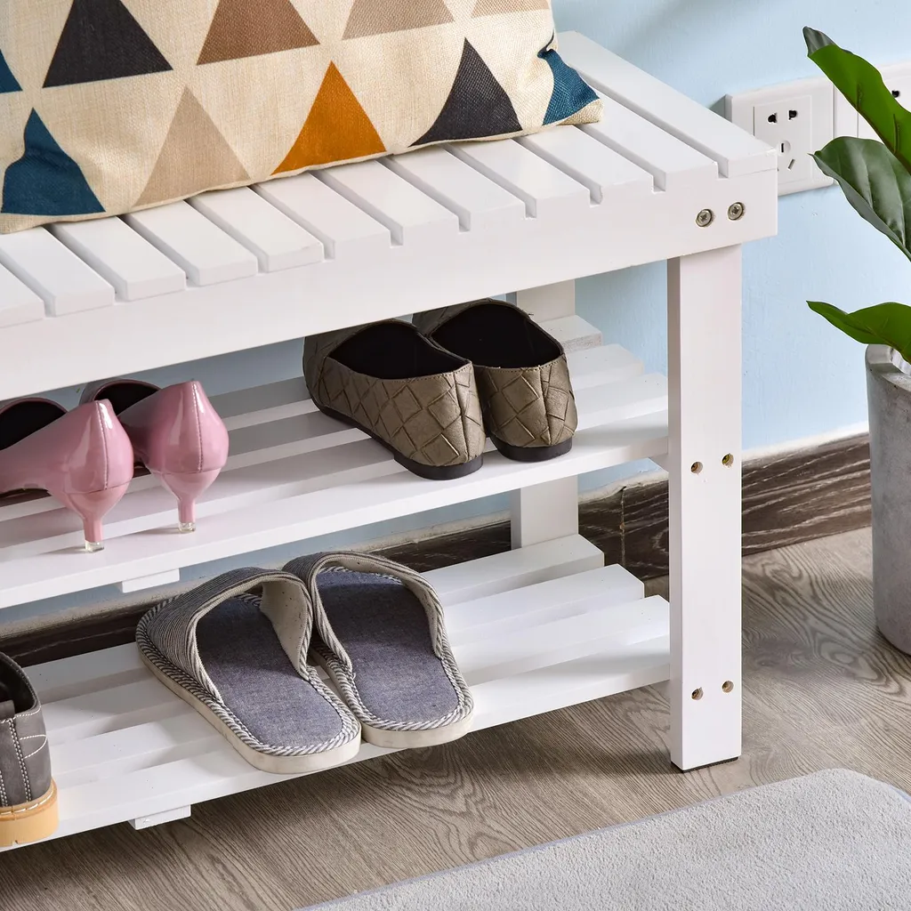 Meuble range-chaussures assise bois blanc 90cm avec coffre de rangement - 10