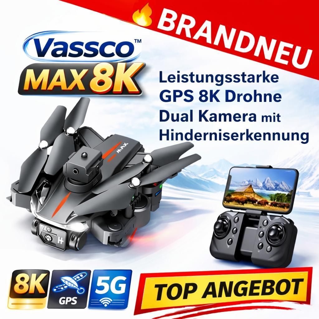 Vassco™ Max 8K GPS Drohne Dual Kamera 5G FPV Faltbar WLAN Produktbild 
