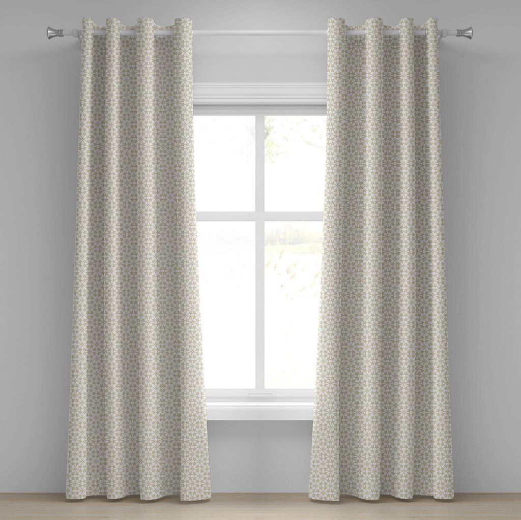 ABAKUHAUS Beige Ösenvorhang, Abstraktes Blumenmuster mit Stern-Design-Natur-Illustrations-Kreisanordnung, Dekorative 2-Panel-Fenstervorhänge, 280...