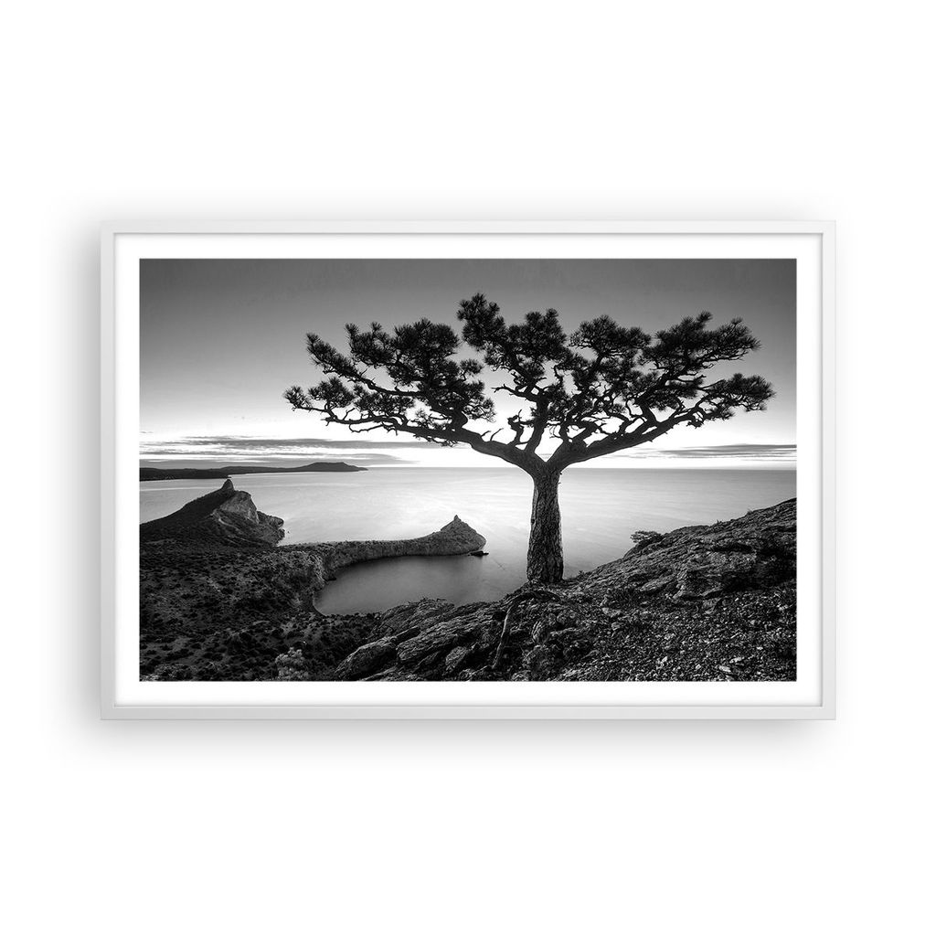 Gerahmtes Poster - Weißer Rahmen - Baum Schwarzweiß Ansicht - 91,5x61 cm - Wand Bild - Wanddeko - Wandbilder - Kunstposter - Wandposter - Bilderr...