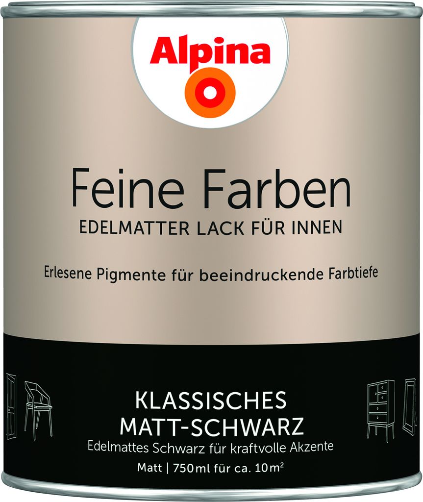 Alpina Feine Farben Lack Klassisches Matt-Schwarz 750 ml Produktbild 