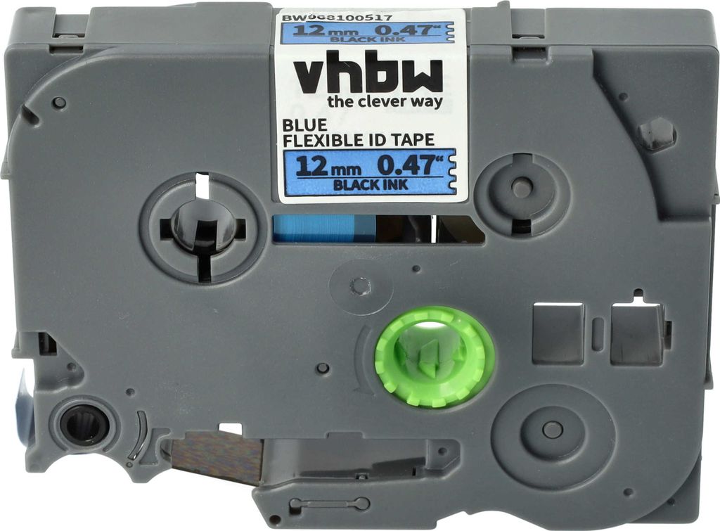 vhbw Schriftband-Kassette kompatibel mit Brother PT 1290VP, 1290RS, 1290DT, 1290SBVP Etiketten-Drucker 8m x 12mm Schwarz auf Blau, Flexibel, Laminiert