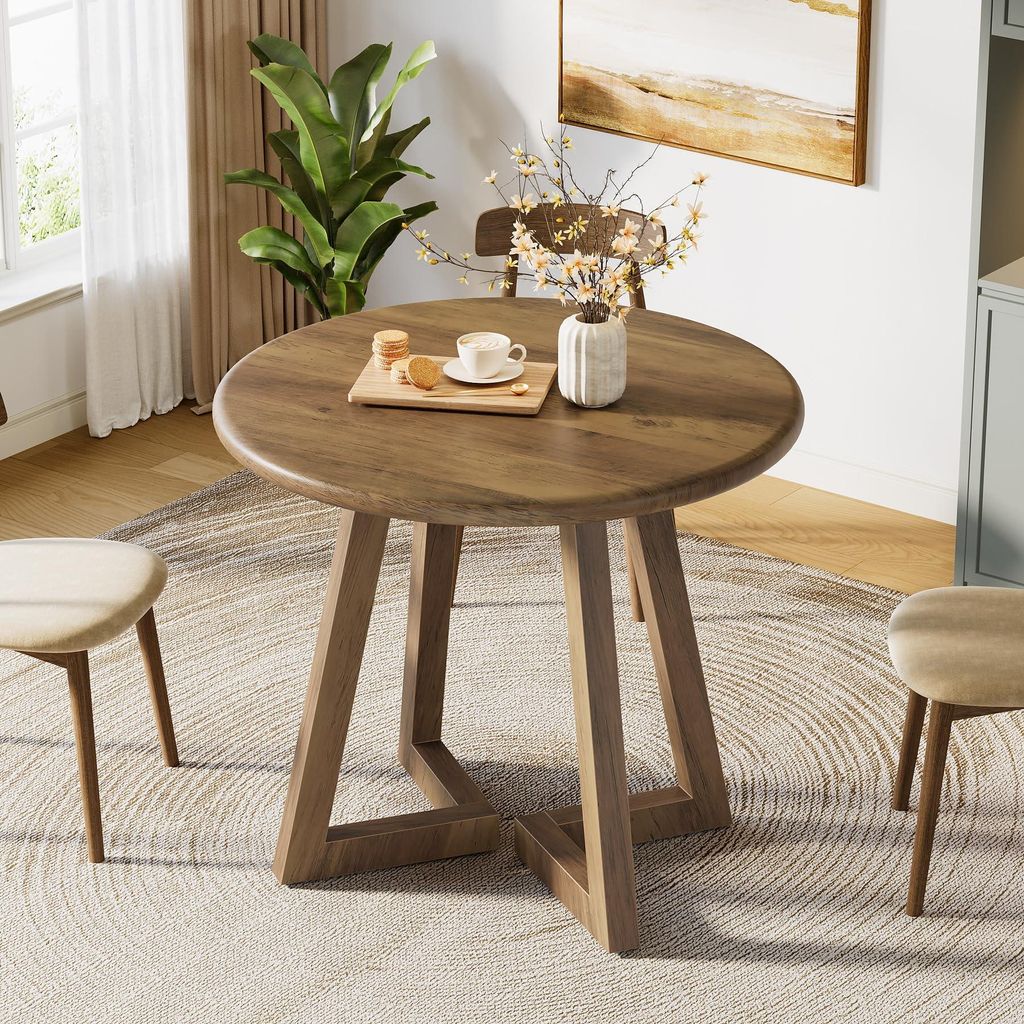 Tribesigns Runder Esstisch für 2–4 Personen, 80 x 80 x 75 cm Kleiner Küchentisch für Esszimmer, Wohnzimmer, Braun