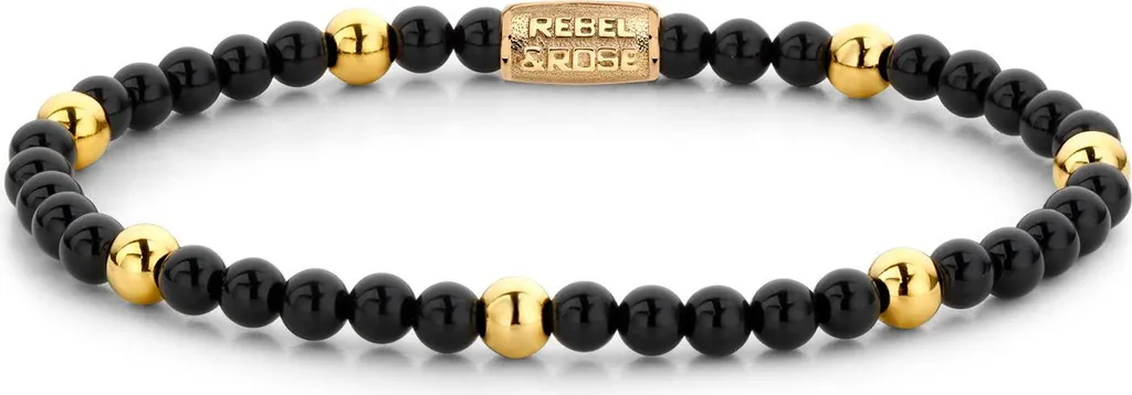 Bracelet Rebel & Rose RR-40043-G-S Perles Noires et Panthère Argentée