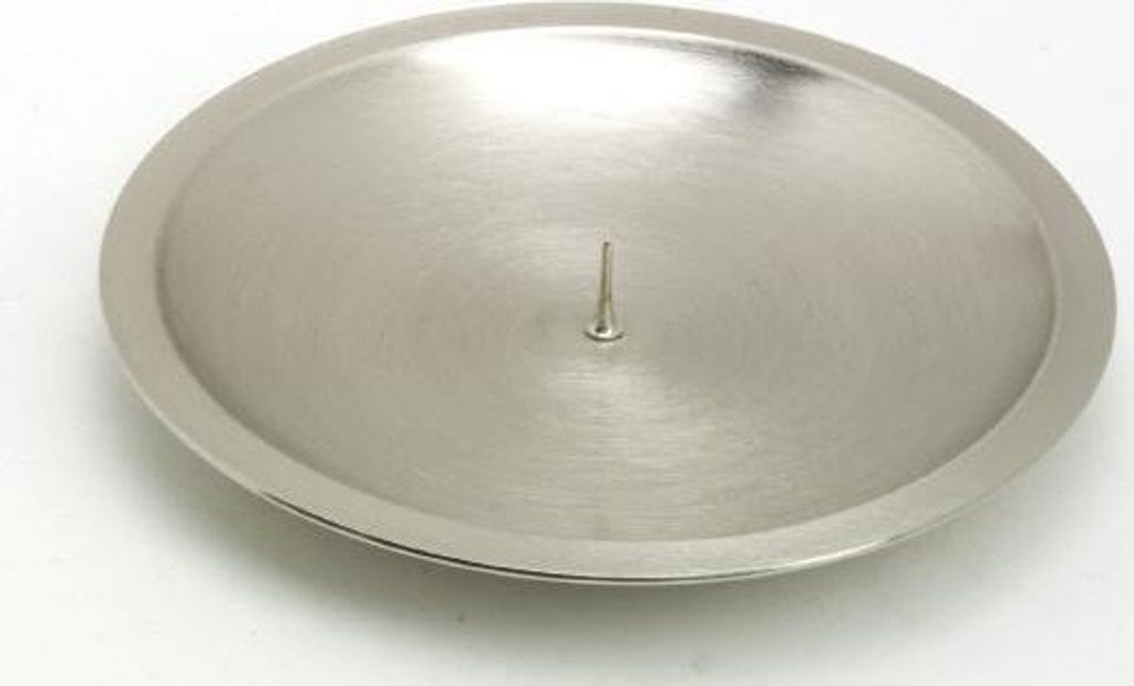 Kerzenteller mit Dorn, Dekoteller Messing matt vernickelt silber für Kerzen Ø 13 cm