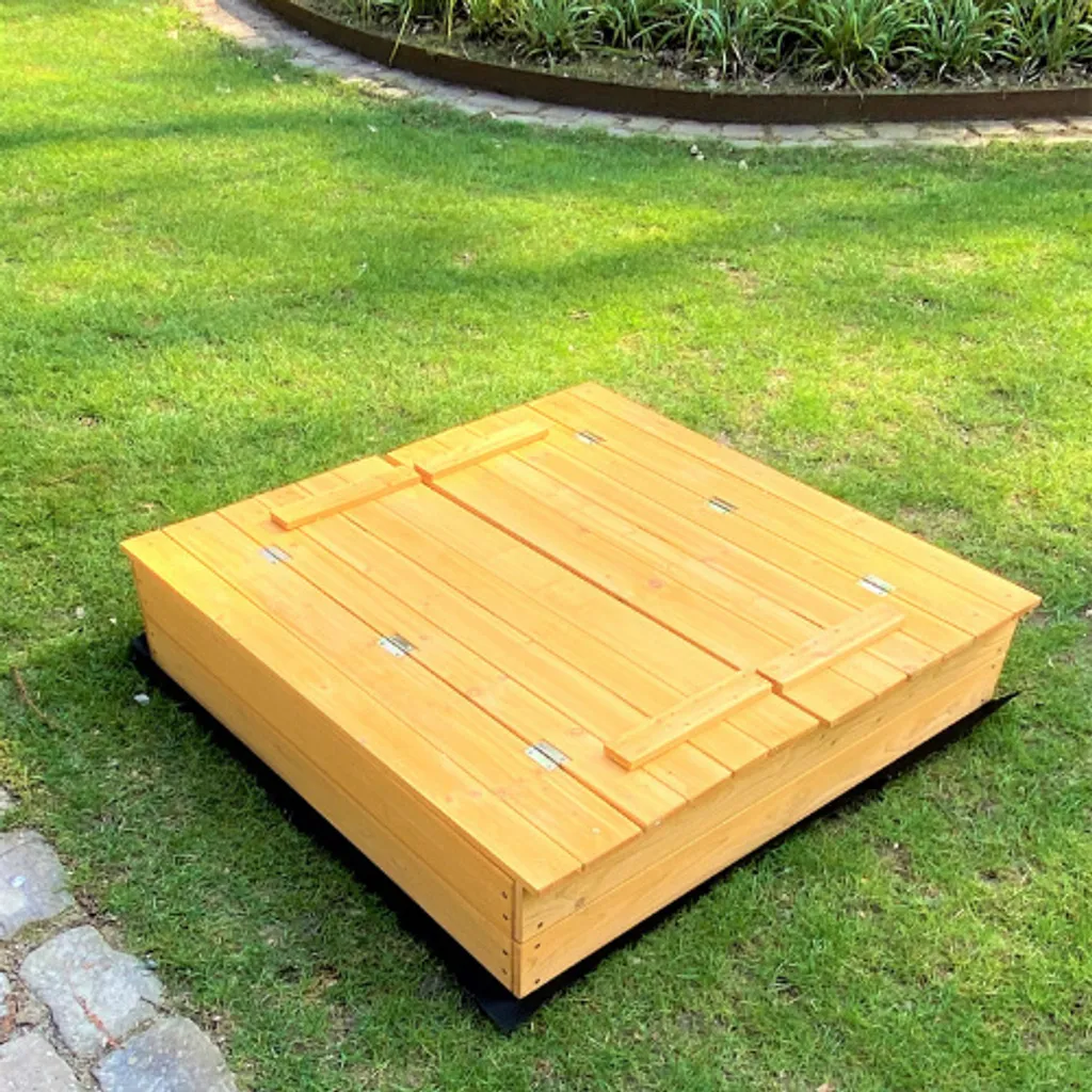Bac à sable en bois pour enfant avec couvercle et bancs modulables