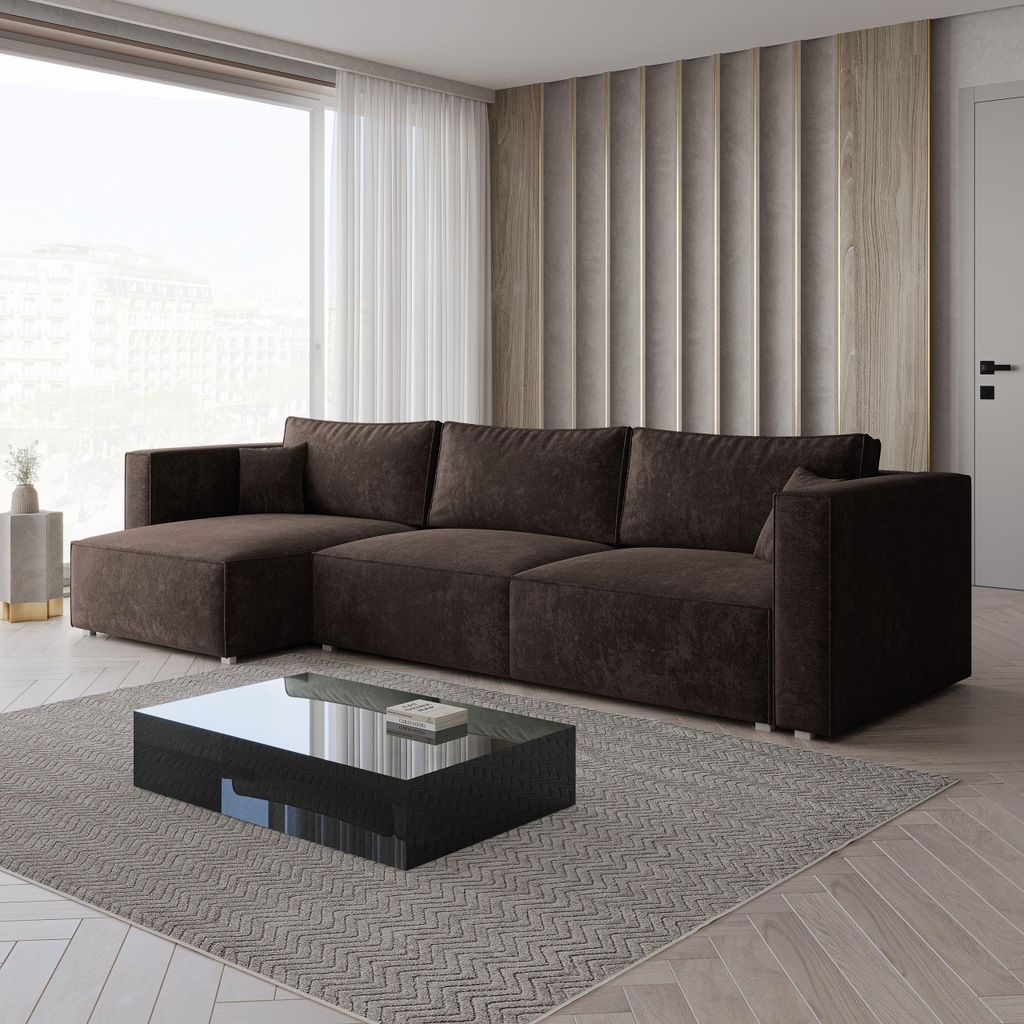 Masseno Ecksofa TOLMO LM mit Schlaffunktion L-Form, Sofa mit Bettkasten, Wohnzimmersofa, Couch, Soffa, Bettsofa, Couchgarnitur- Braun, LUMO 40