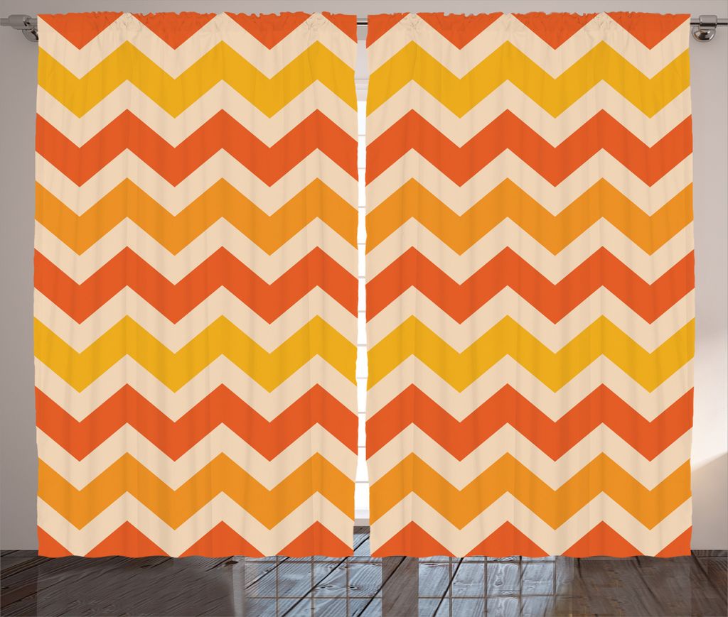 ABAKUHAUS Orange Rustikaler Gardine, Wellenförmige Geometrischer Weinlese, Schlafzimmer Kräuselband Vorhang mit Schlaufen und Haken, 280 x 175 cm...