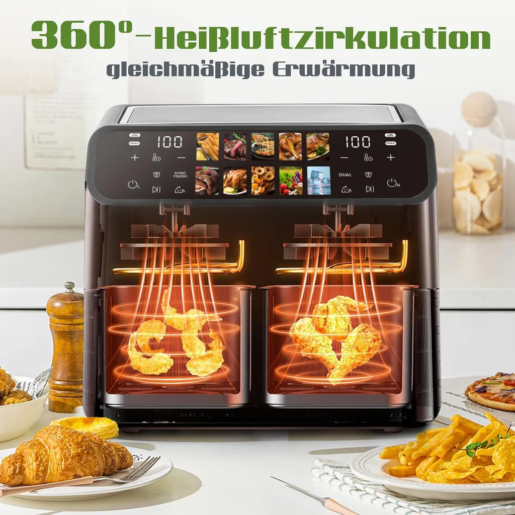 Friteuse à air chaud double panier 9L - 10 programmes de cuisson UE