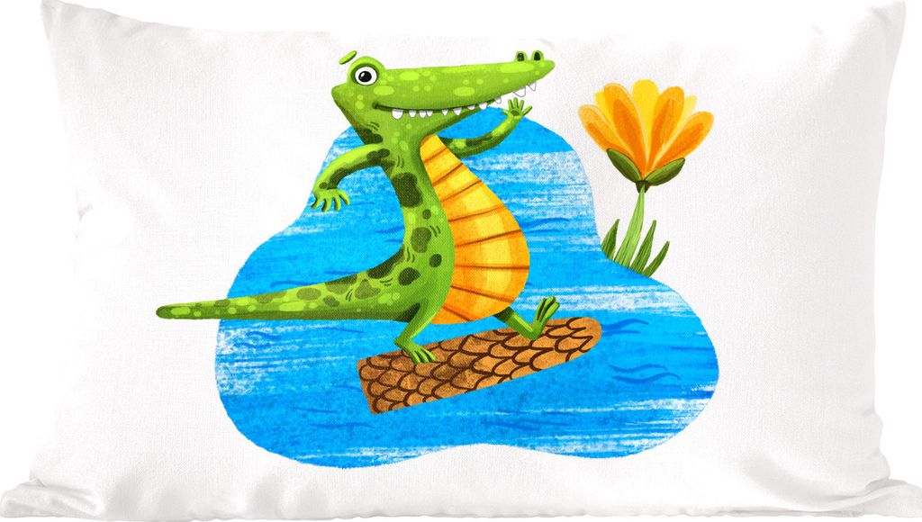 MuchoWow Zierkissen Sofakissen Wohnzimmer Dekokissen 50x30 cm Krokodil - Wasser - Dschungel - Wohnzimmerdekoration - Polster mit Photo