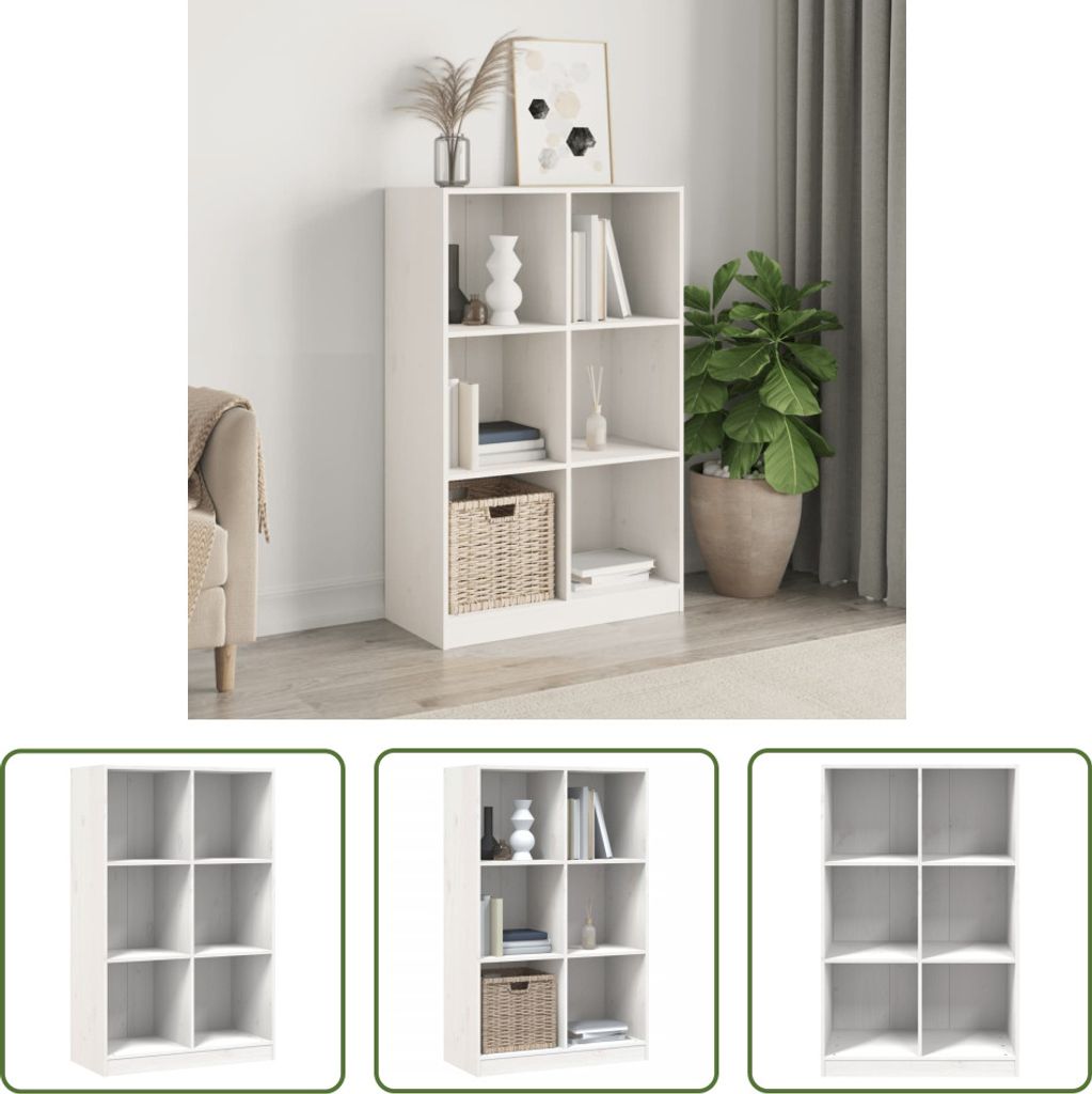 The Living Store Bücherregal Weiß 70x33x110 cm Massivholz Produktbild 