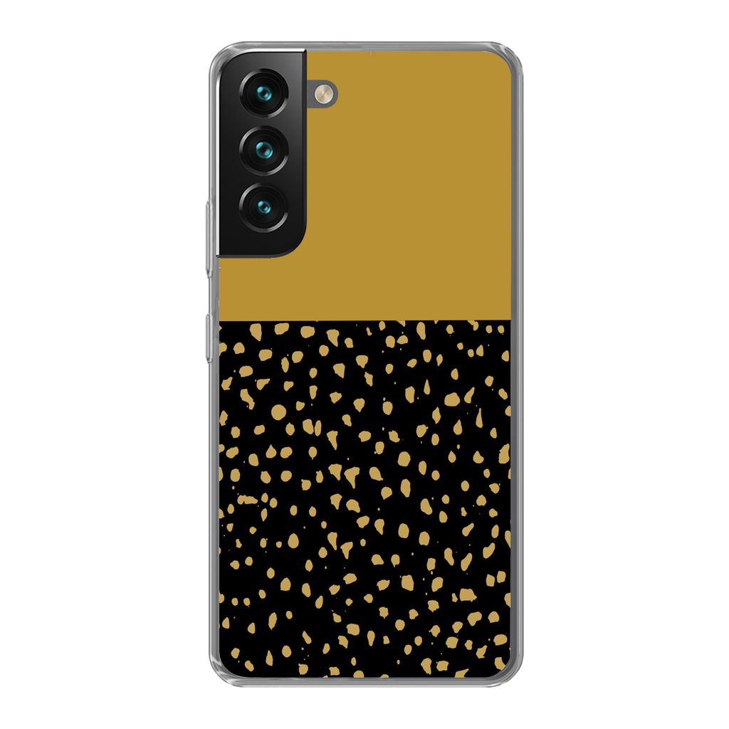 MuchoWow Handyhülle Schutzhülle Hülle für Samsung Galaxy S22 Plus Polka dots - Ockergelb - Schwarz Silikon Softcase Handy Hülle - Schutzabde...
