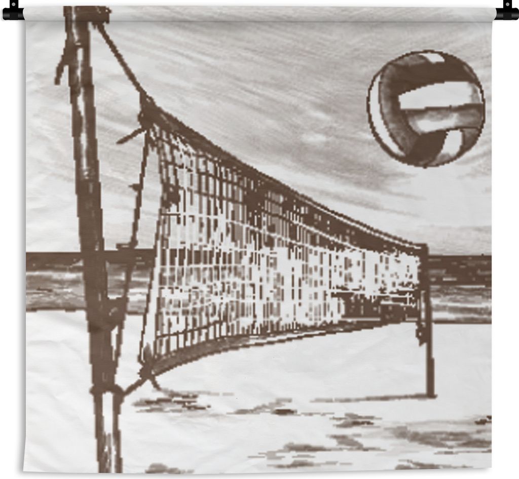 MuchoWow Wandteppich Wandbehang Strand - Volleyball - Netz 150x150 cm Tapisserie Dekoration Wandtuch - Wohnaccessoires - Modernes