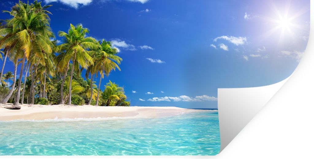 MuchoWow Wandtattoo Wandsticker Wandaufkleber Strand - Meer - Palme - Sonne - Sommer 80x40 cm Selbstklebend und Repositionierbar - Aufkleber