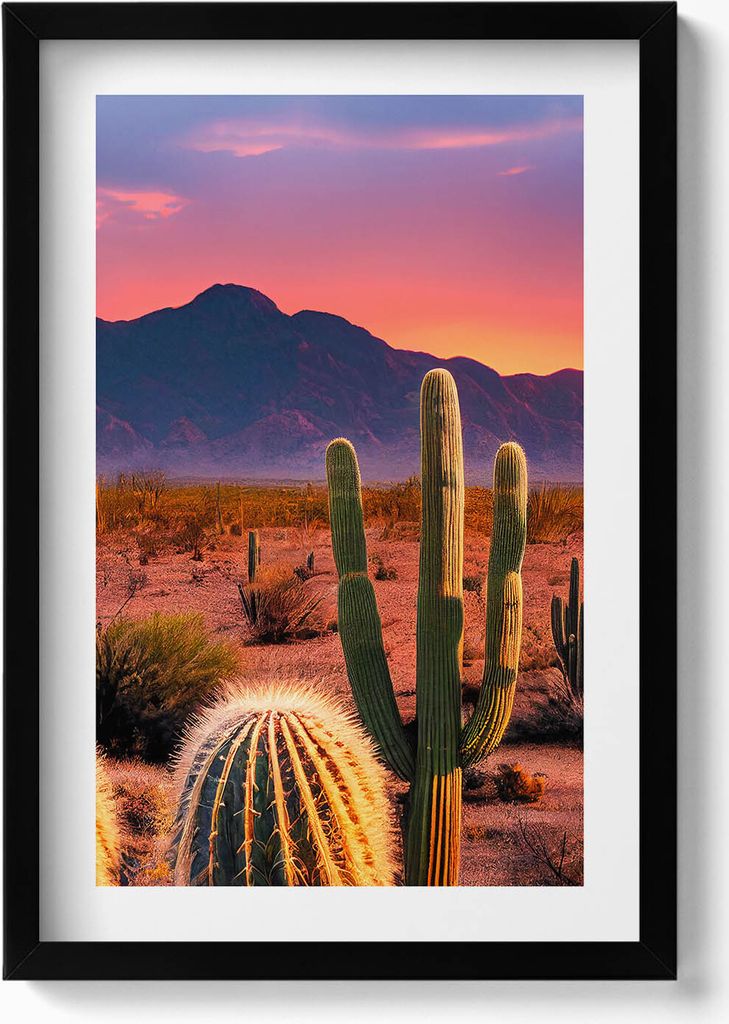 Sonnenuntergang in der Wüste– Wandbild mit Rahmen – Gerahmtes Bild – Wanddekoration – 40x60 cm – Schwarz