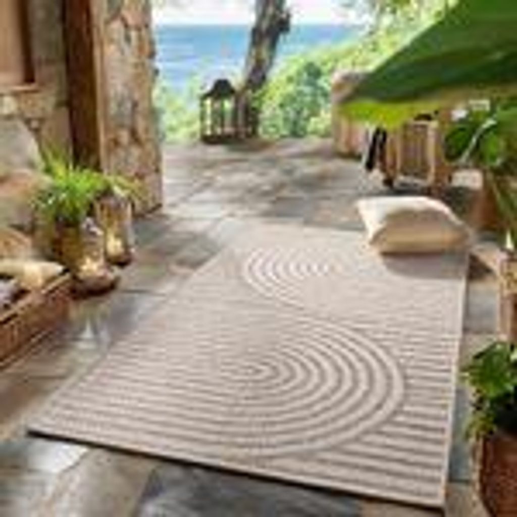 Outdoor Teppich Wetterfest, Küche, Balkon, Terrasse, Garten Wohnzimmer Esszimmer, Skandinavisches Boho Design, Größe: 80 x 150 cm, Farbe: Beige-1