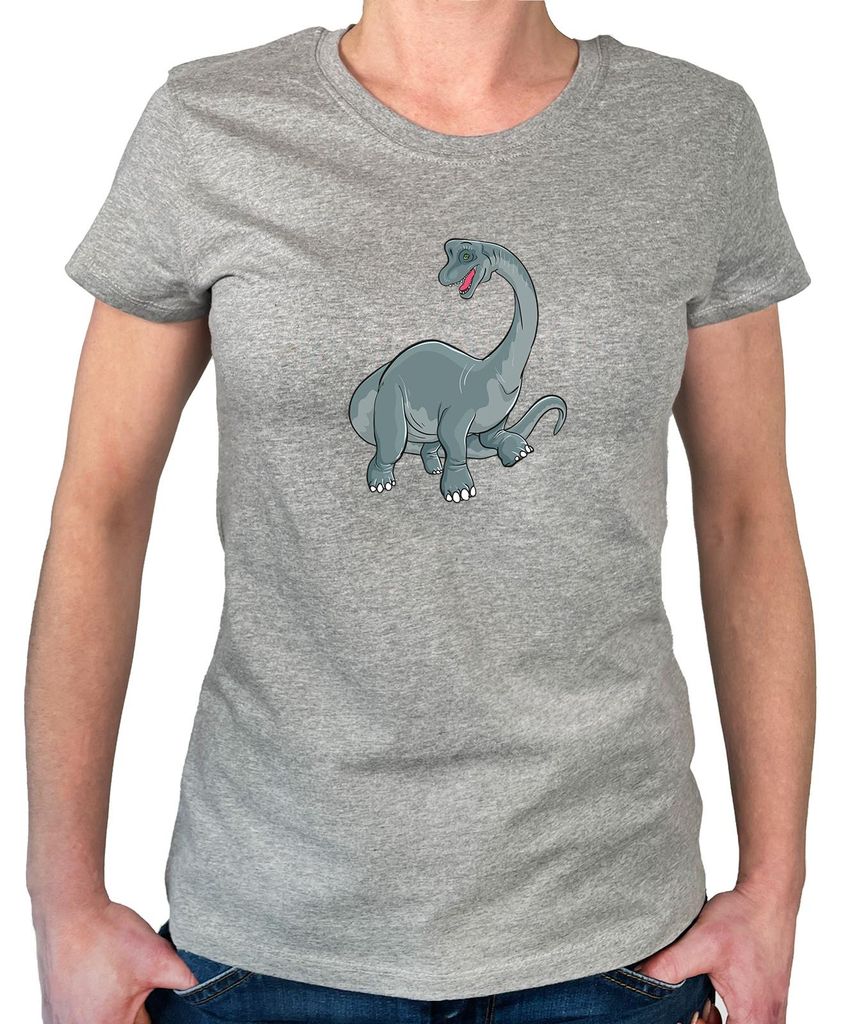 Huuraa Damen T-Shirt Brachiosaurus Dinosaurier XXL Sport Grey Bio Baumwolle Fairtrade Damenshirt Geschenkidee