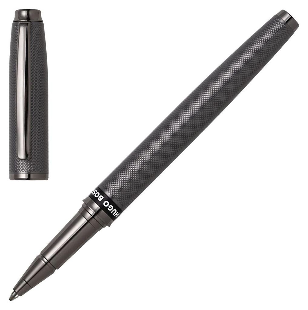 Hugo Boss Stream Tintenroller Gunmetal mit eingraviertem Muster, DIA.13/H.145 mm