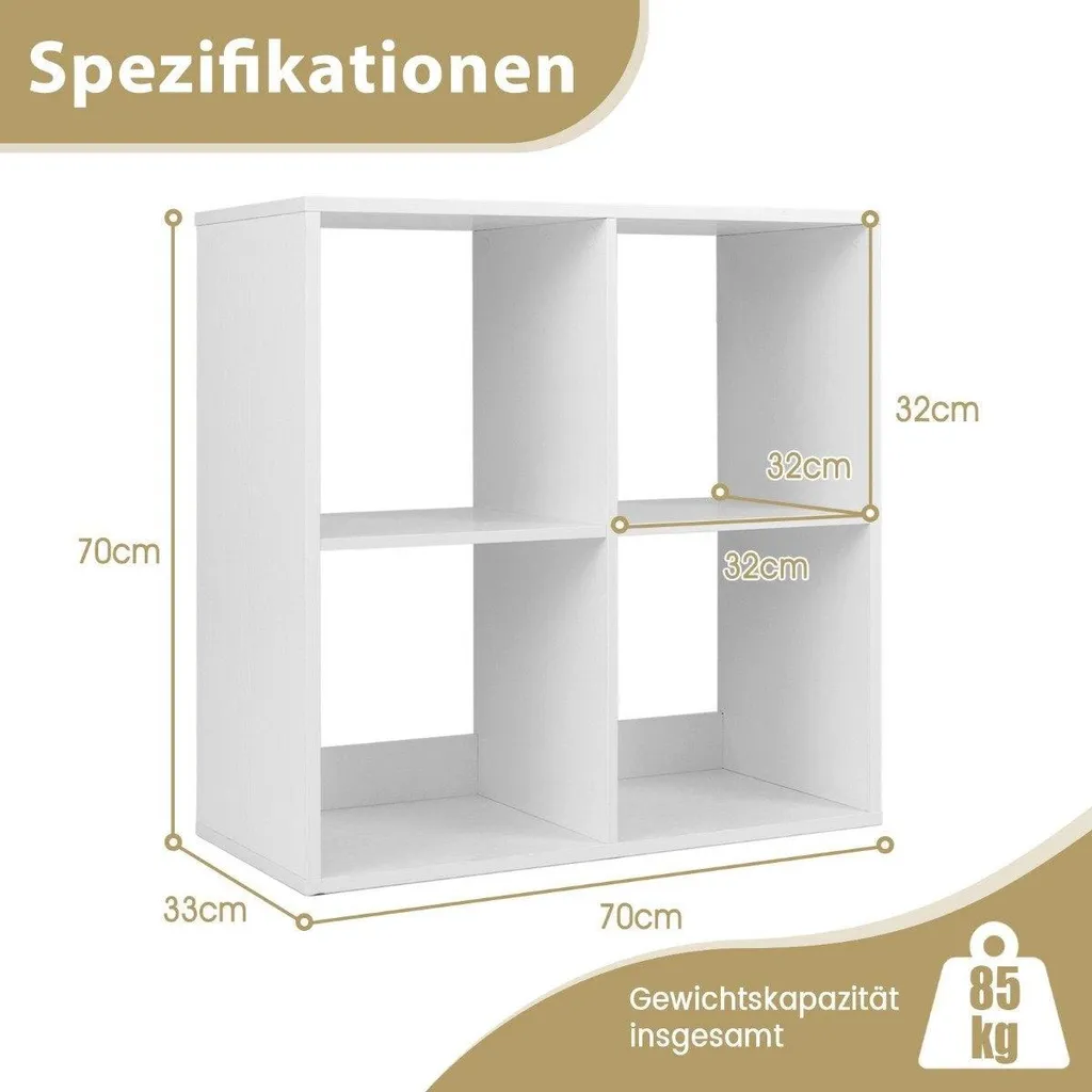 Bibliothèque étagère ouverte 4 cases design blanc mat robuste et stable - 3