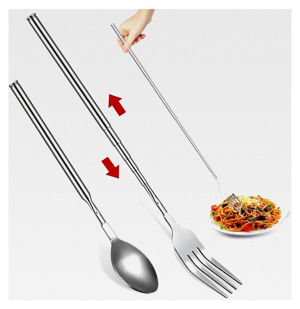 Teleskop-Gabel-Löffel-Set, 2-teilig, Edelstahl, lange Gabelverlängerung, einziehbarer Löffel für das Abendessen, ausziehbarer Verlängerungsgab...