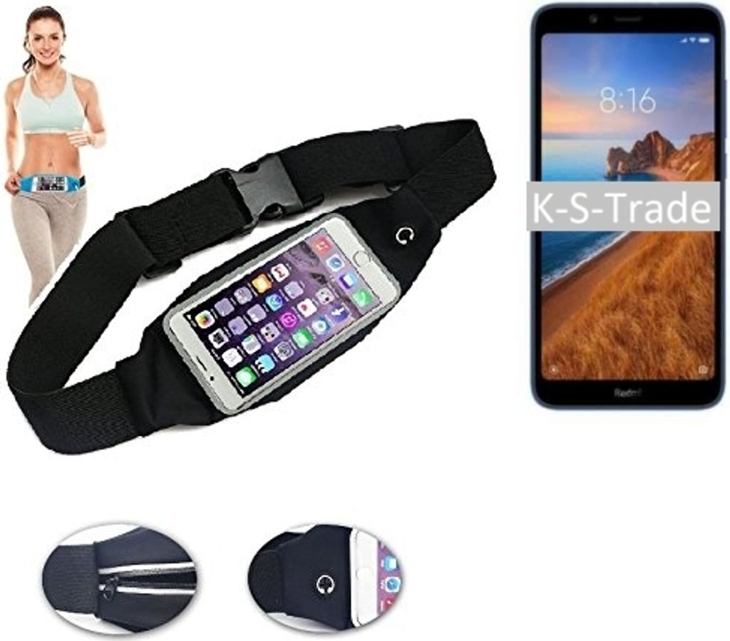 K-S-Trade Jogging-Armband kompatibel mit Xiaomi Redmi 7A Gürteltasche Umhängetasche Bauchtasche schwarz Sport Running Jogging Fitness Laufen